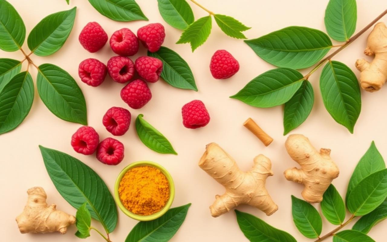 Natural Trimoryn ingredients including green tea, ginger and turmeric